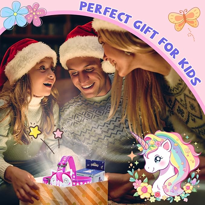 Unicorn Headlamp for Kids, Kids Toys for 3-10 Years Old Girls, LED Headlamp Toys with Elastic Headbands, Perfect Kids Christmas Stocking Stuffers, Gift for Camping, Hiking, Reading, Sleepovers