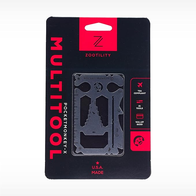 Wallet Multi-Tool, Pocket Monkey X Credit Card Tool, Bottle Opener, Stainless Steel, MADE IN USA