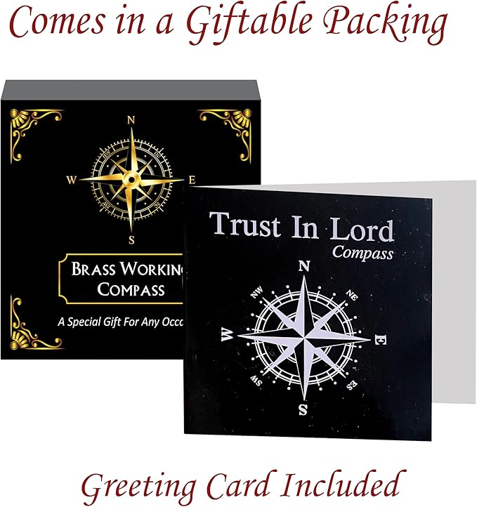 Trust in The Lord with All Your Heart -Proverbs 3: 5-6 Quote Engraved Compass with Wooden Box. Greeting Card, Inspirational Gift Men, Christian Boys Baptism Gifts, Graduation Day
