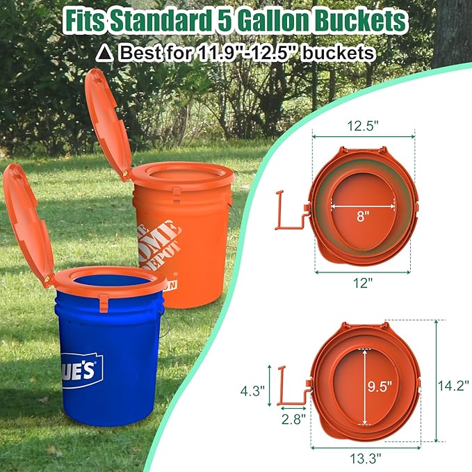 Portable Toilet Seat for 5 Gal Buckets, Camping Toilet Seat with Lid for Adults, Snap-on Toilet Seat with Storage Bags and Disposable Toilet Bags, Camping, Hiking, Emergency, Car, Boat