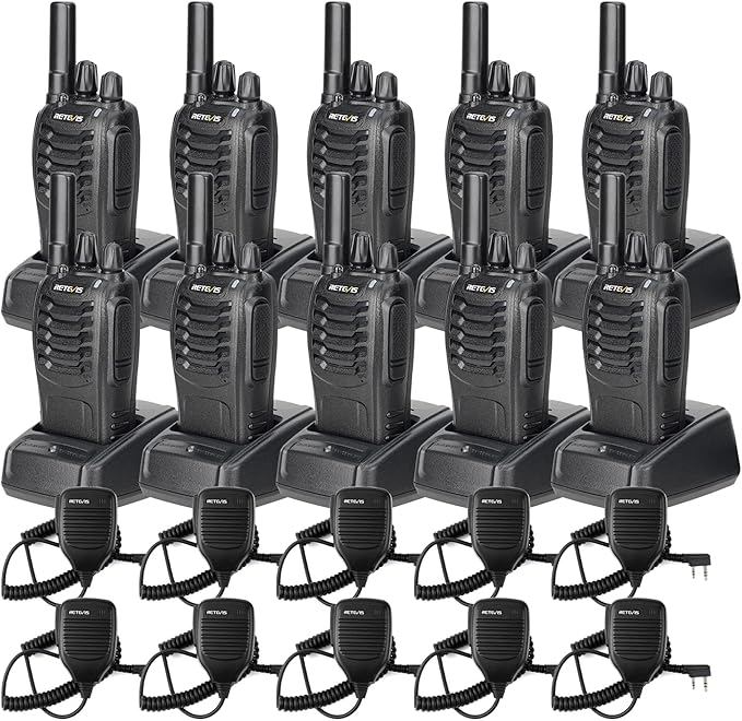 Retevis H-777 Walkie Talkies with Mic, Adults 2 Way Radios Long Range Rechargeable, License-Free, Crystal Audio, for School Work Construction Site(10 Pack)