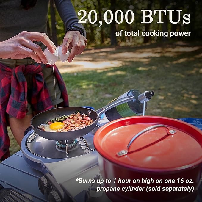Coleman Fold N Go 2-Burner Propane Camping Stove Portable Folding Camp Stove with Push-Button Instant Ignition 2 Adjustable Burners with Pressure Control and 20000 BTUs of Power