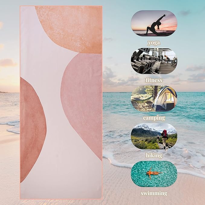 Microfiber Towel - for Beach, Yoga, Sports, Camping, Travel - Quick Dry, Reversible, Non-Slip, Sweat Absorbent, Oversize Comes with a Travel Bag - 72x30 Inch Towel (Peach Bubbles)