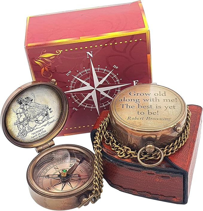 Grow Old Along with me Engraved Compass with Norman Rockwell Sunset Engraving, Valentine Gift, Birthday, Long Distance, Love, Sorry, Keepsakes, Old Memories