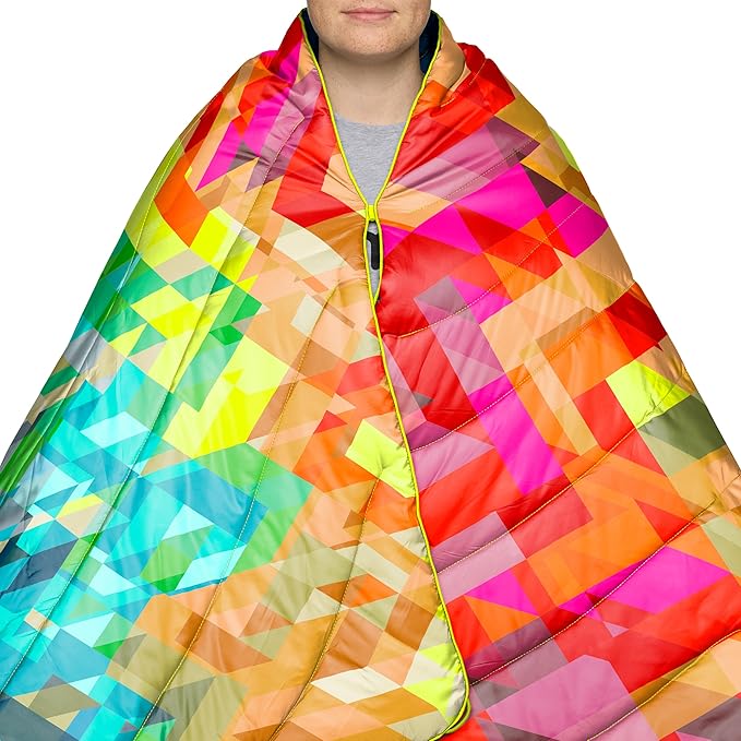 Rumpl Original Puffy Blanket - Warm Puffy Camping Blanket, 100% Recycled Polyester Insulation, Lightweight, Packable, Water-Resistant, Outdoor Puffer Blanket, 52"x75", V2, Geo Fresh
