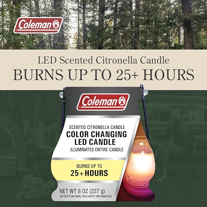 Coleman 11oz Citronella Candle & 8oz Color Changing LED Citronella Candle Bundle - Up to 25 Hour Burn Time
