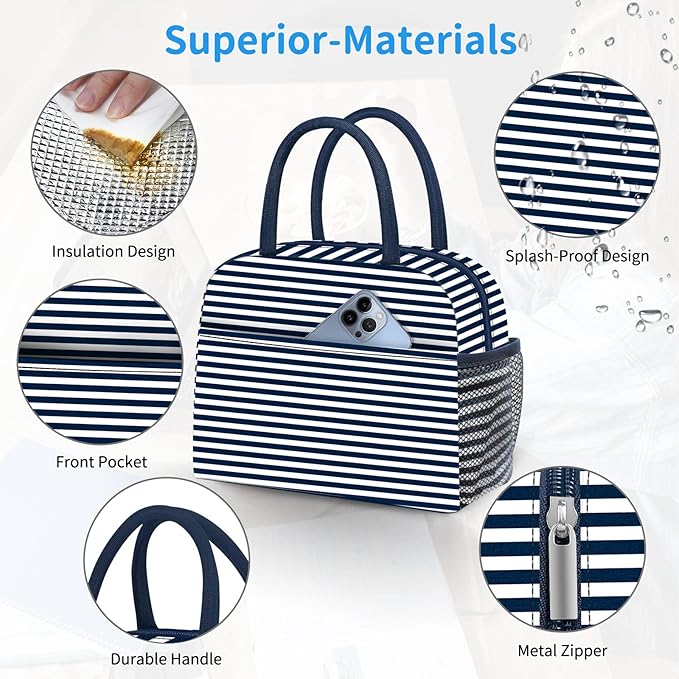 Lunch Bag Women, Lunch Box for Women Men Reusable Insulated Lunch Tote Bag, Handbags Case High Capacity for Travel Work Picnic, Navy Blue