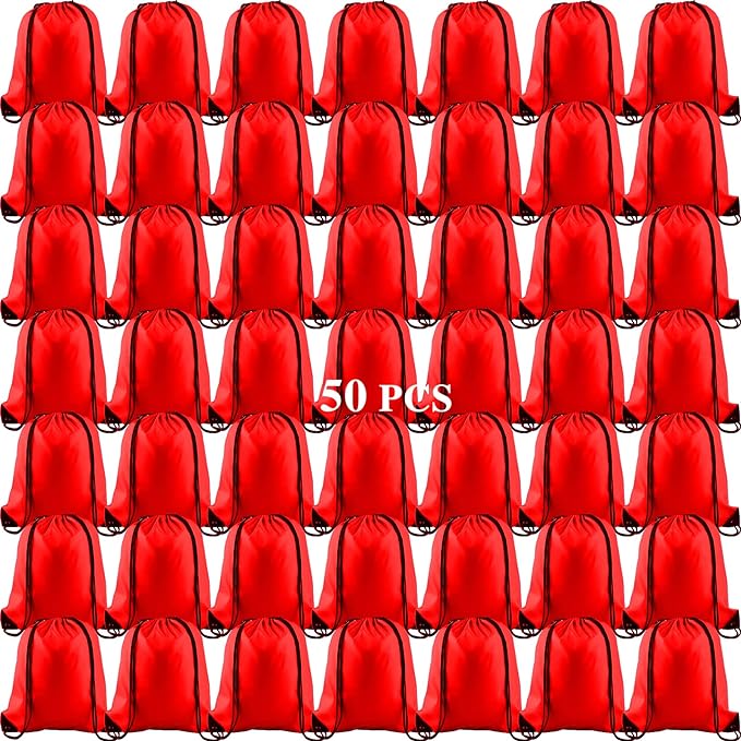 KUUQA 50Pcs Red Drawstring Backpack Bag Sack Drawstring Bags Bulk String Bags Storage Bags for Sport Gym Traveling