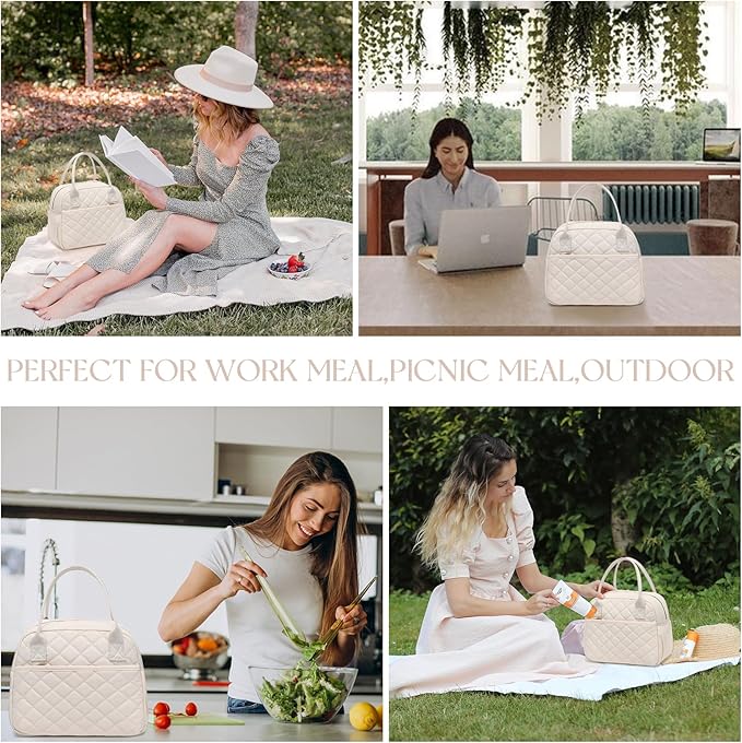 CAMTOP Lunch Box for Women Insulated Lunch Bag Lunchbox Cooler Thermal Leakproof Quilted Reusable Lunch Tote Bag for Work School Travel Picnic