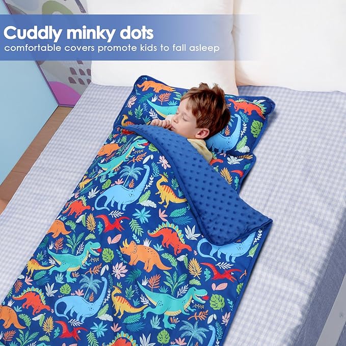 Kids Sleeping Bag Nap Mat with Removable Pillow and Blanket,Extra Thick Large 2 in 1 Slumber Bags for Boys Girls,Toddler Nap Mat for Preschool Daycare Travel Camping