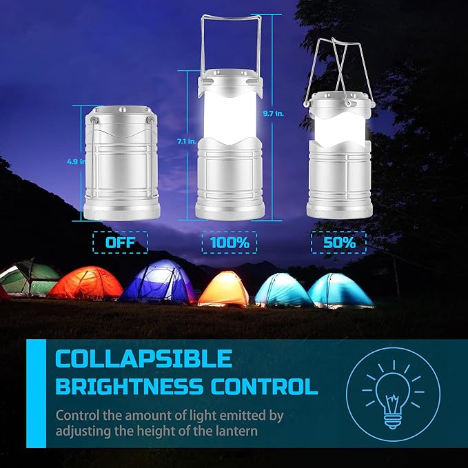 Lichamp LED Camping Lantern, 4 Pack Battery Powered Flashlight for Power Outages, Portable Collapsible Hanging Light Essential for Home, Outdoor, Emergency Lamp Survival Kit Gear for Hurricane, B4SL