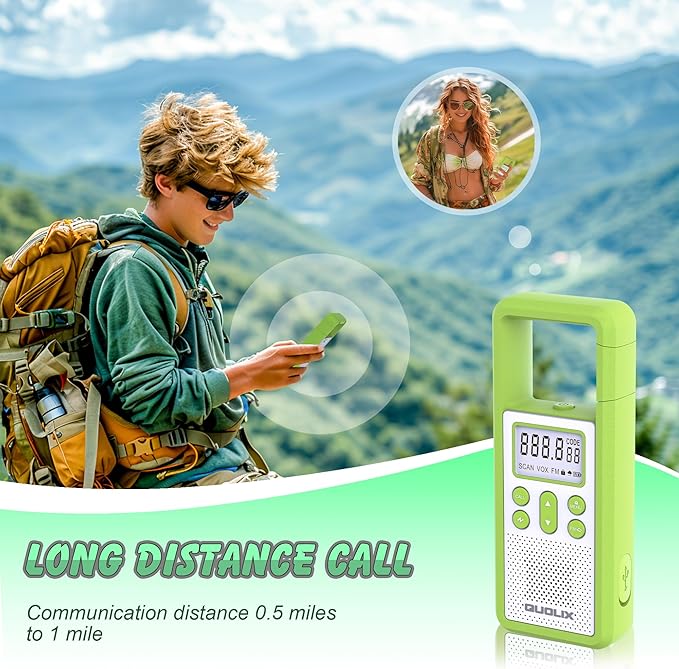 Rechargeable Walkie Talkie for Long Range 2 Pack,with FM/NOAA, Weather Alert, LED Flashlight-USB Charging,Volume Adjustment, Ldeal for Survival Biking Hiking Camping (2Green)