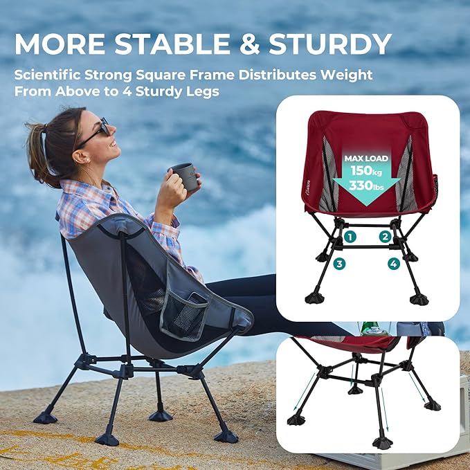 ATEPA Backpacking Chair, Ultralight Folding Portable Small Camping Chairs for Adults Compact Foldable Beach Seat with Anti-Sinking Feet & Aluminum Frame for Outdoor Hiking Travel Fishing