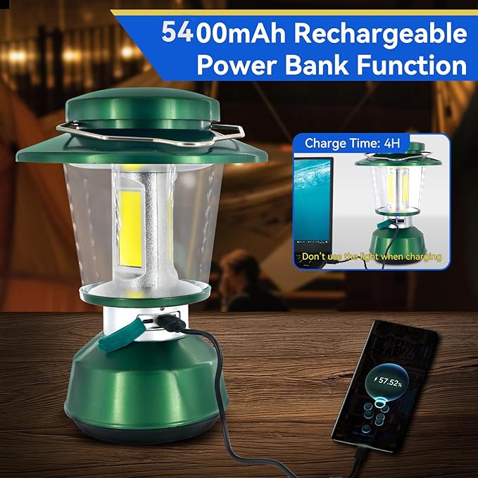 Durapower Rechargeable Camping Lantern,3300 Lumen Super Bright LED Camping Lantern, 5400 Mah Power Bank, IP44 Waterproof, 30 Hours, Portable Lantern for Hurricane, Power Outages