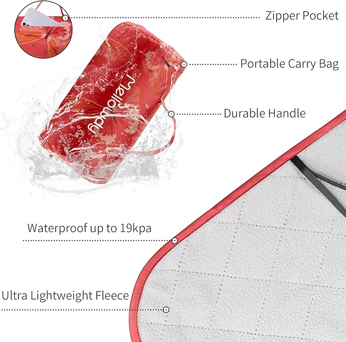 Mellowdy Companion Outdoor Printing Blanket - Waterproof, Wind-Resistant, Warm, Utility Blanket for Camping, Picnic, Stadium, Beach, Gameday, Travel, Foldable with Carrying Bag(Red Butterfly,55x80)