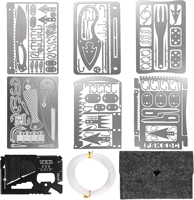 Survival Card Multitool Camping Fishing Tool with Fishing Line and Survival Credit Card Tools EDC Wallet Multifunctional Survival Tool for Outdoor Hunting Fishing Hiking