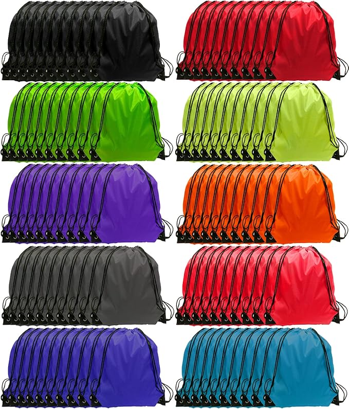 GoodtoU Drawstring Backpack Bulk, 100 Pcs Draw String Bags Cinch Bag Drawstring Gym Bag Sackpack Drawstring Bags for Women Men, 10 Colors