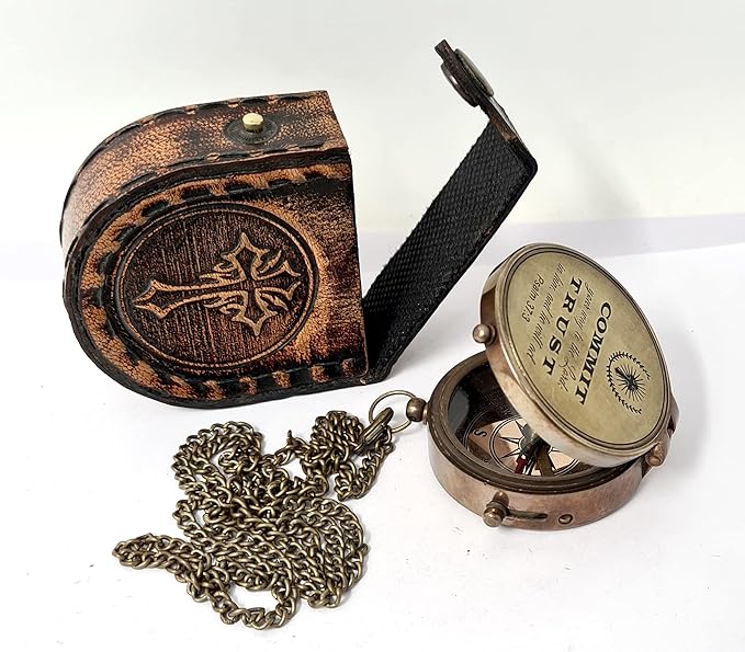 Brass Nautical - Brass Compass Engraved Gift for Son, Grandson, Daughter, Baptism, Confirmation Communion Godson Church Graduation Day
