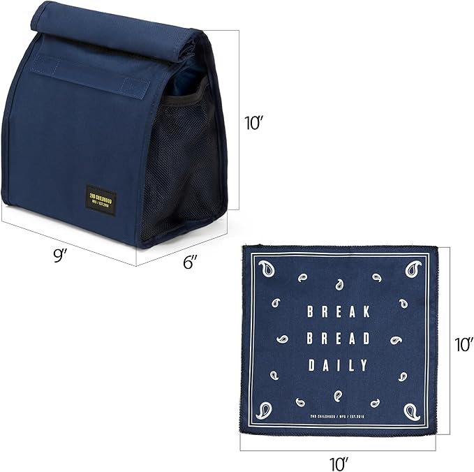 Insulated Lunch Bag for Men and Women; Rolltop Lunch Box with 2 Side Mesh Pockets and 1 Exteral Slip Pocket (Blue)