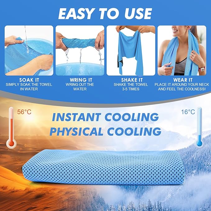 6 Pack Cooling Towels (47"x12") for Neck and Face, Ice Towel for Hot Weather, Soft Breathable Chilly Gym Towels, Microfiber Towel for Work Out, Yoga, Running, Camping & More Activities