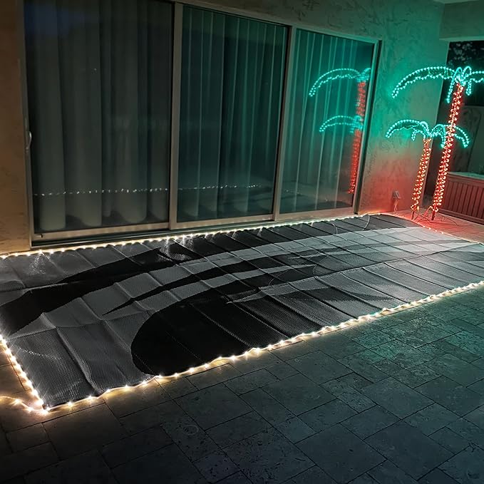 Stylish Camping L158181WL 8-feet by 18-feet LED Illuminated Patio Mat - Outdoor Patio Black/White RV Camping Mat