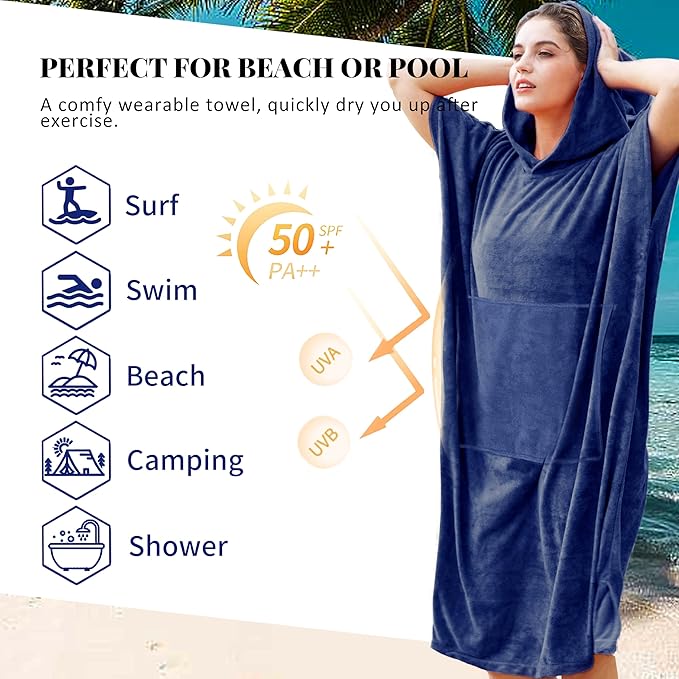 Catalonia Surf Poncho Changing Towel Robe for Adults Men Women, Water Absorbent Wetsuit Change Poncho for Surfing Swimming