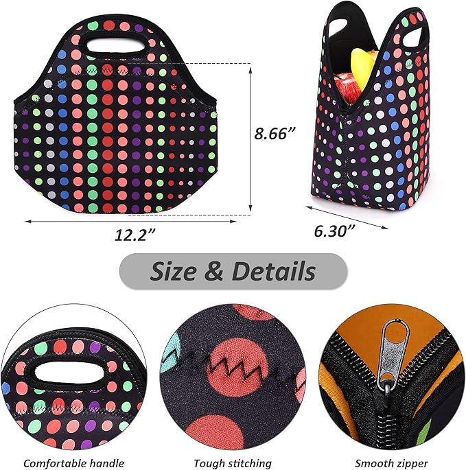 Neoprene Lunch Bags Thermal Insulated Lunch Tote Bag Reusable Washable Neoprene Picnic Bag for Women Men
