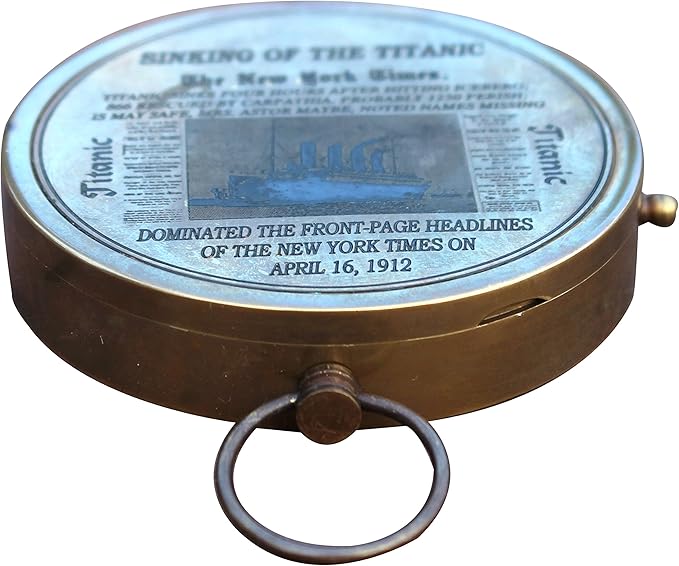 Nautical Compass Maritime Vintage Titanic Brass Magnetic Functional Pocket Compass for Outdoor Camping Hiking Home & Table Decor