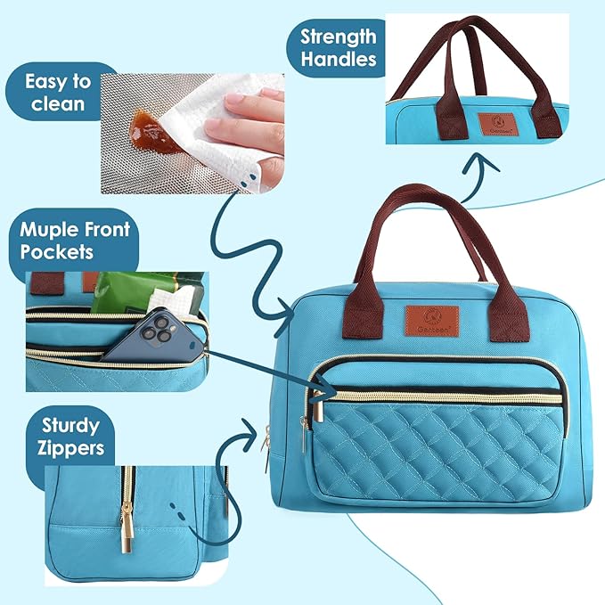 Genteen Lunch Bag for Women,Insulated Adult Lunch Boxes for Women, Reusable Cute Lunch Bags for Work,High Capacity Tote Lunchbox Cooler for Girls Office Travel Picnic School-Teal