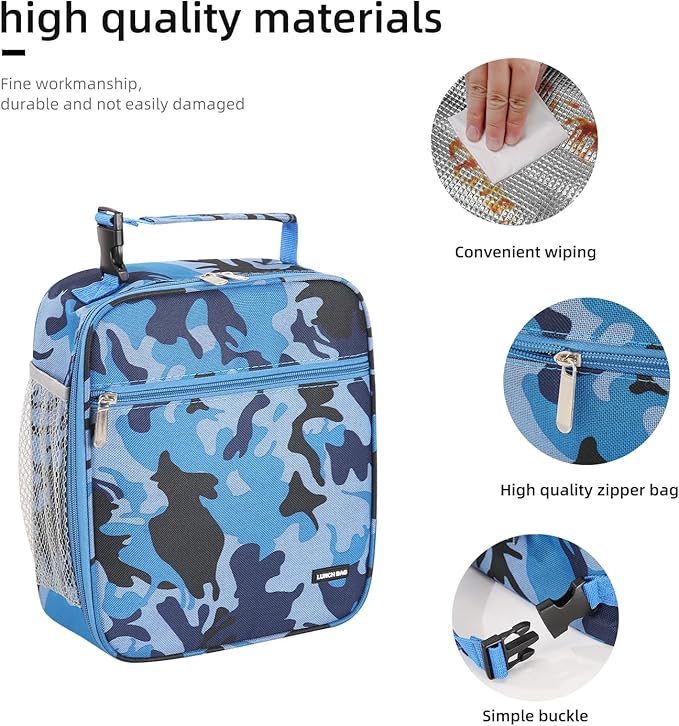 Lunch box Lunch bag for men women Insulated Lunchbox Lunch bags for Work Picnic Travel (Blue camo)