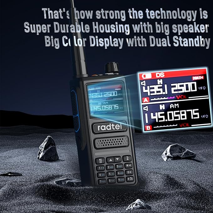 Radtel RT-470 10 Watt Long Range Multi-Band Ham Radio 144-148/420-450/1.25M 2800mAh USB-C Battery, 256CH AM Aircraft Band Handheld Walkie Talkie One Key Frequency Match NOAA FM Radio Receive