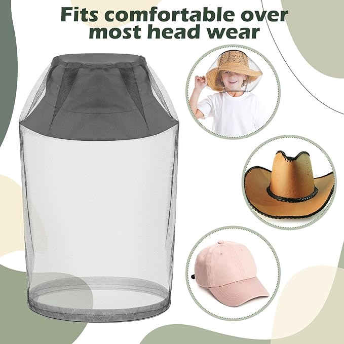 Funtery 12 Pcs Mosquito Head Mesh Face Fly Netting Hood Protecting Sun Fishing Hat with Net for Men Women