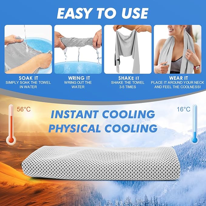 6 Pack Cooling Towels (47"x12") for Neck and Face, Ice Towel for Hot Weather, Soft Breathable Chilly Gym Towels, Microfiber Towel for Work Out, Yoga, Running, Camping & More Activities