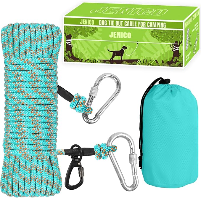 Dog Tie Out Cable for Camping - 50ft Dog Lead Dog Runner for Yard - Portable Dog Trolley System for Large Small Dogs Outside