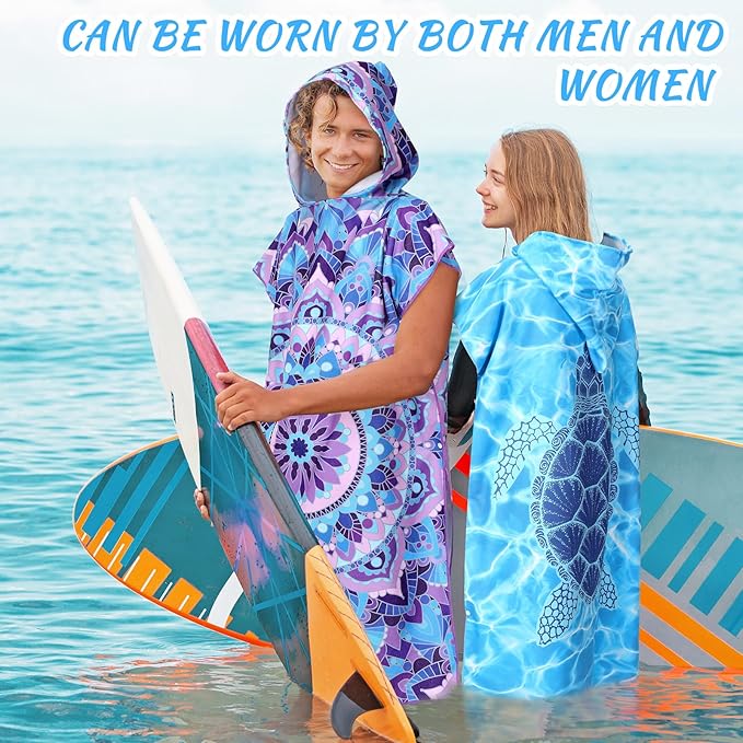 Jeyiour 2 Pcs Surf Poncho Changing Robe with Hood Microfiber Towel Quick Dry Beach Towel Wetsuit Changing Towel for Adult Men Women for Travel Yoga Gym Swim Pool Vacation Gift