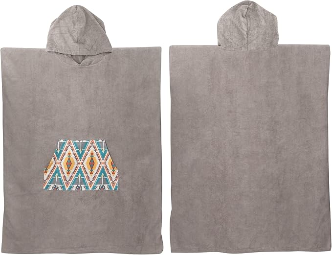 Rainleaf Surf Poncho Changing Towel Quick Dry Pool Swim Beach Towel with Hood and Front Pocket Warm and Soft Microfiber RobeTowel for Women and Men Light Gray Geometric Pocket