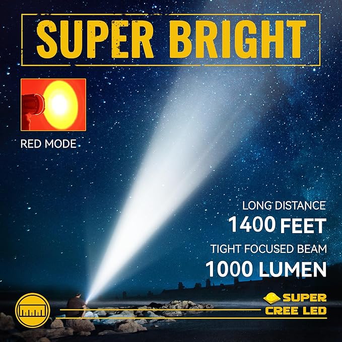 Durapower Rechargeable Spotlight, 1000LM IP68 Waterproof Super Bright Handheld Spotlight, 434m Range LED Portable Spot Flashlight for Marine Boat Hunting Camping (1000LM) (Grey)