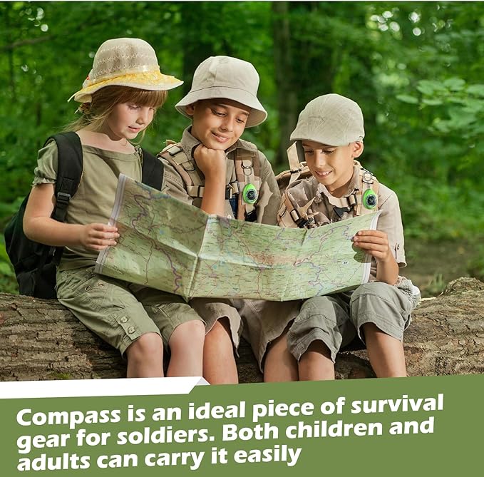 Janinka 18 Pcs Small Keychain Compass for Kids Mini Pocket Survival Compass Bulk for Outdoor Hiking Camping Hunting Climbing