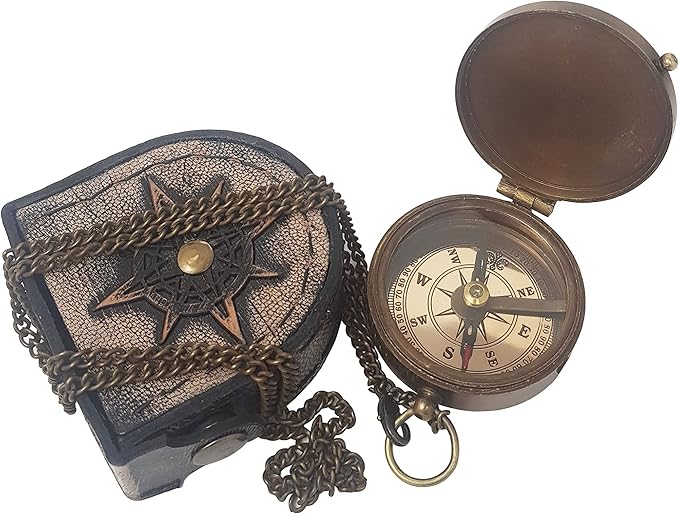 Brass Compass Engraved with Thoreau's Go Confidently Quote and Stamped Leather Case, Boys Gifts