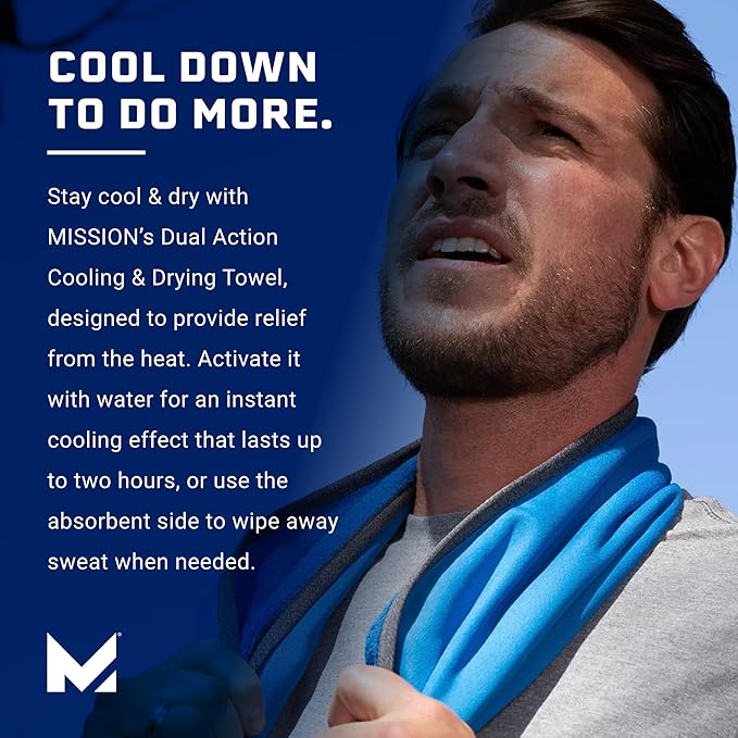 Mission Dual Action Cooling & Drying Towel, Charcoal/Black - Cools Up to 6 Hours - Moisture & Sweat Absorbent - UPF 50 Sun Protection - Machine Washable