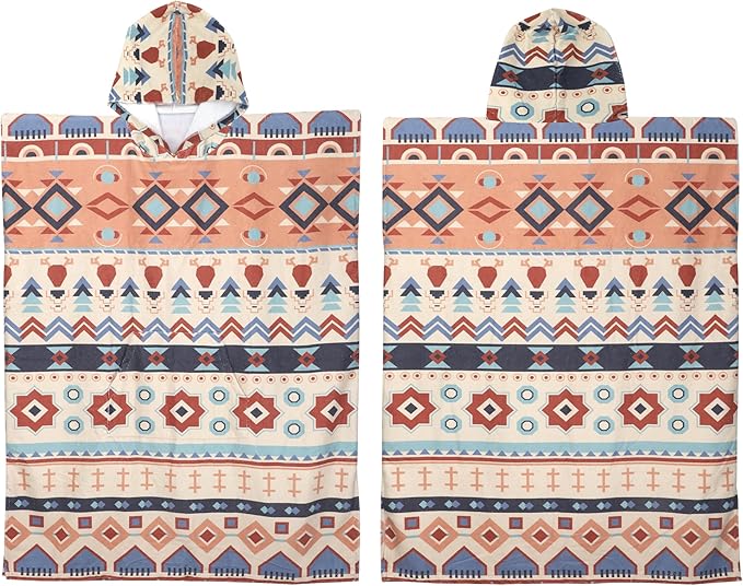 Rainleaf Surf Poncho Changing Towel Quick Dry Pool Swim Beach Towel with Hood and Front Pocket Warm and Soft Microfiber RobeTowel for Women and Men-Geometric Winter White