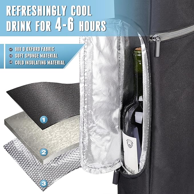 Champkey Golf Cooler Bag - Holds 6 Cans of Beer/Soda or 2 Bottles of Wine | Includes Detachable Shoulder Strap for Golfers | Golf Accessories for Men