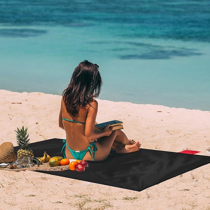Odoland Beach Blanket Picnic Blanket, SandProof Waterproof Outdoor Pocket Blanket with Portable Bag, Foldable Lightweight Sand Free Quick Drying Beach Mat for Hiking Camping Picnics Travel Concert