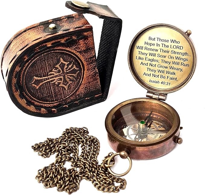 Brass Nautical - Brass Compass Engraved Gift for Son, Grandson, Daughter, Baptism, Confirmation Communion Godson Church Graduation Day