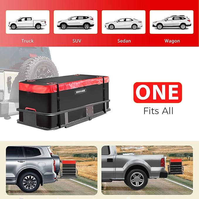 Rockland Soft Hitch Waterproof Cargo Carrier Bag, 14.5 cu. ft., 55" x 19" x 24", 100% Weather Resistant Storage with an Anti Theft Lock and 4 Safety Straps with Hooks for Cars, Trucks, SUVs