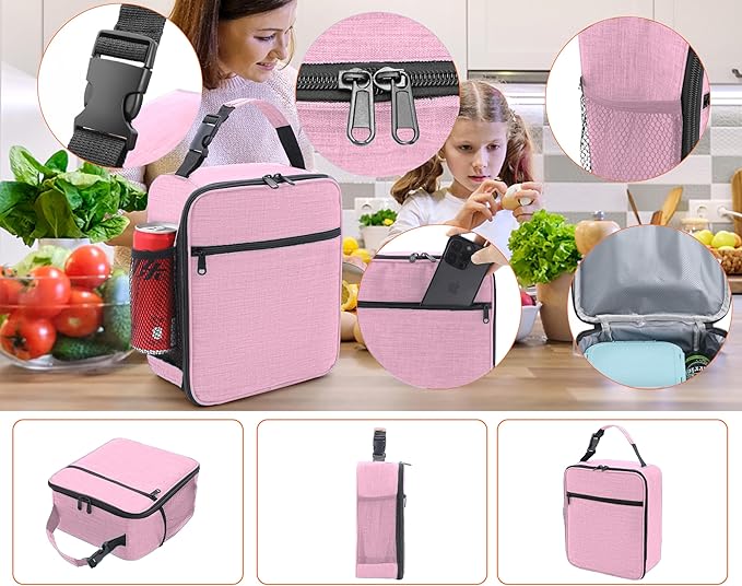 Lunch Box for Men - Reusable Lunch Bag Men Adult Women- Insulated Small LunchBox (Pink)