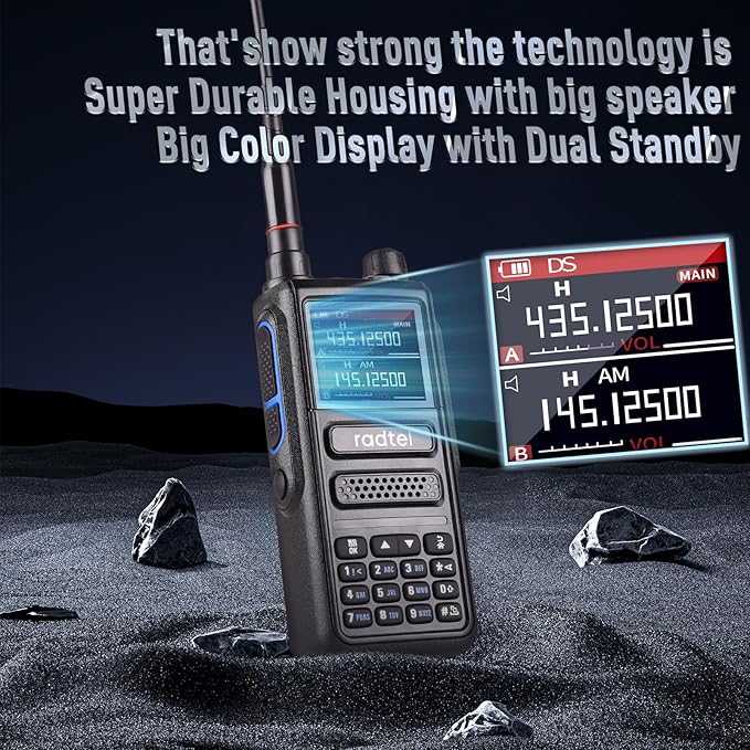 Radtel RT-470 10 Watt Tri-Band Radio 144-148/420-450/1.25M 256CH Air Band Walkie Talkie Long Range Handheld NOAA FM Radio Receive 2800mAh USB-C Battery.