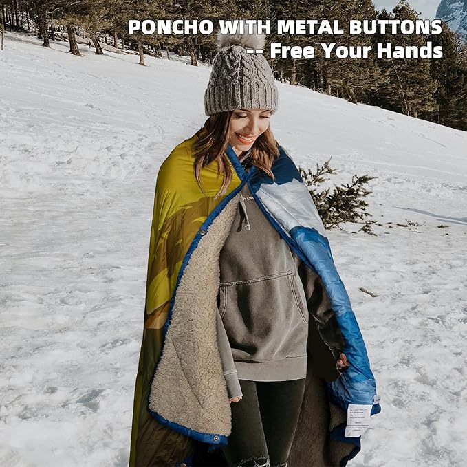 Outdoor Camping Blanket - Puffy Ultralight Packable Blankets for Sleeping, Camp, Travel, Hiking, Stadium, Sherpa Fleece Warm Puffer Portable Camping Quilt, DWR,Machine Washable,56"x 78"