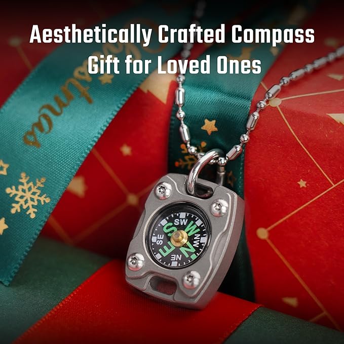 MecArmy CMP/CMP2 Mini Compass- Meaningful Graduation Birthday Gifts for Men Women, EDC Titanium/Brass/Copper Pocket Compass for Hiking SurvivaI, IPX5 Waterproof, Glow in The Dark, Necklace Pendant