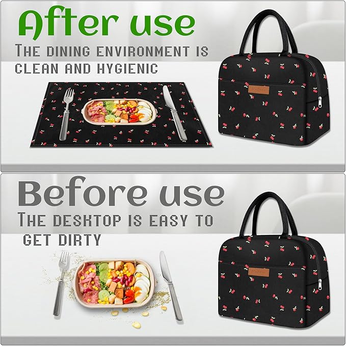 Cute Lunch Bag Women With Placemat and Water Bottle,Insulated Lunch Box for Women,Placemat Keep Clean and Hygienic Durable Leakproof Thermal High Capacity for Travel Picnic Insulated Lunch Bag